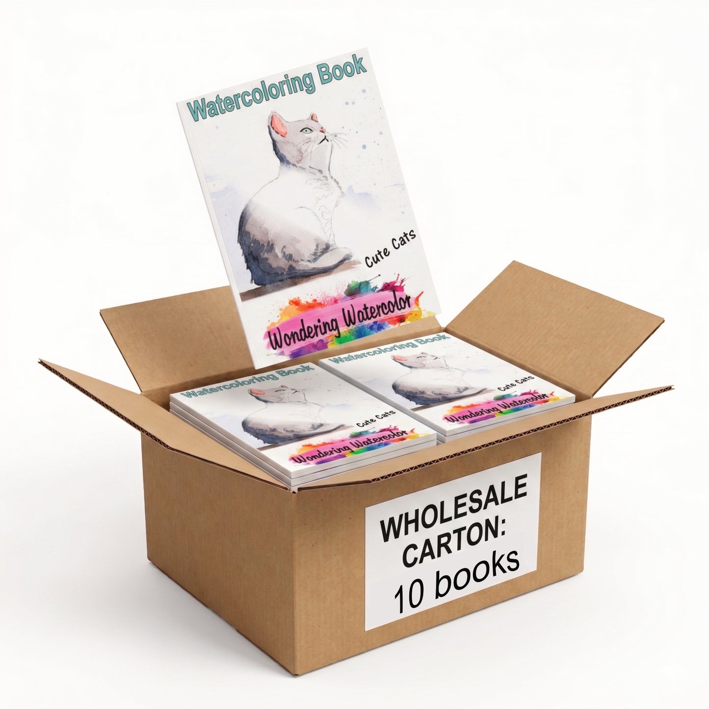 Cute Cats Watercolor Colorings Books, Case of 10