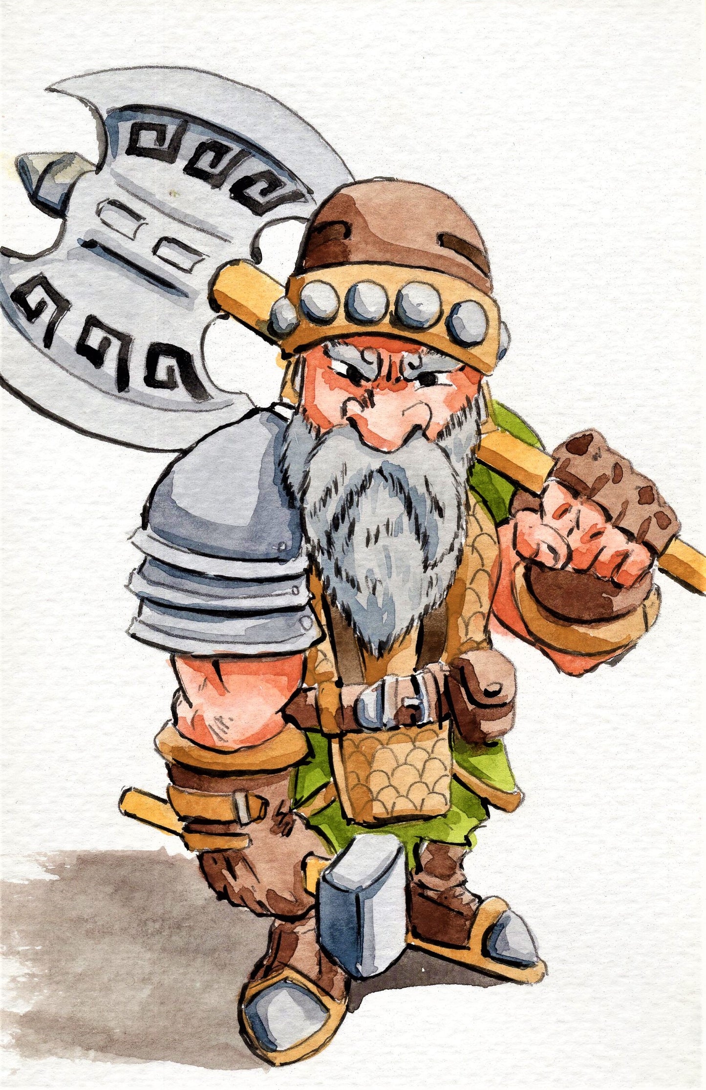 watercolor painting of a warrior dwarf