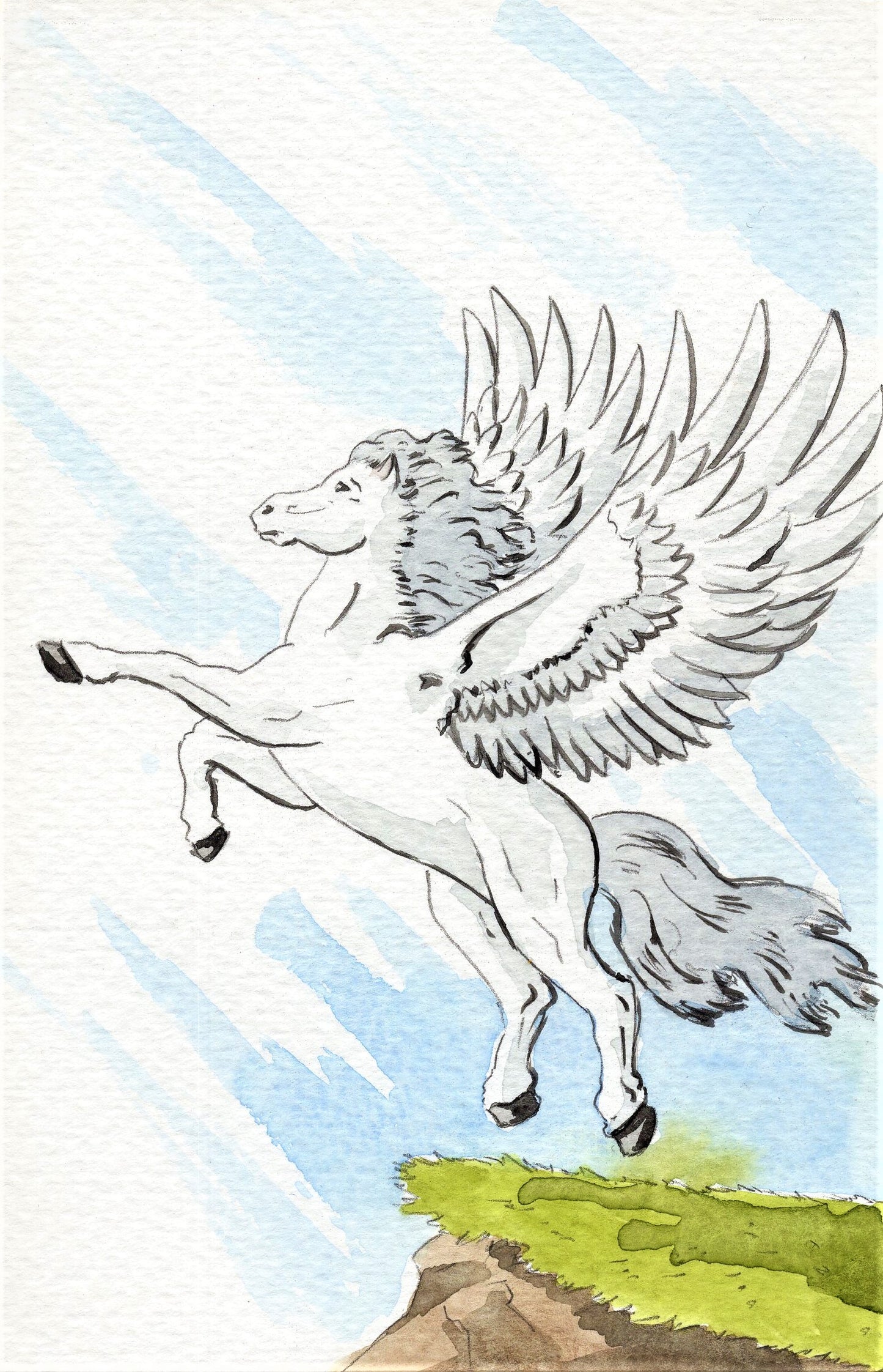 Watercolor painting of a Pegasus