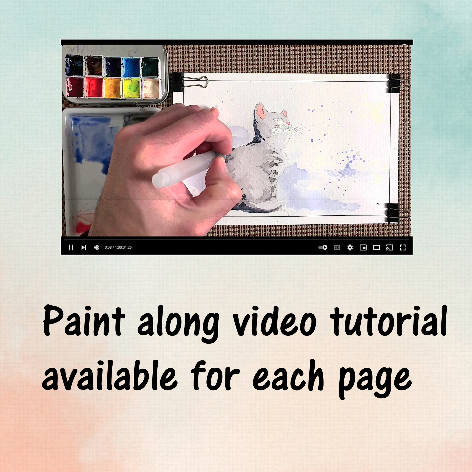 how to watercolor paint a cute cat video thumbnail