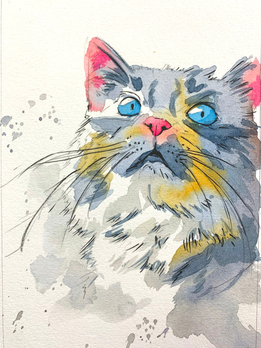 Watercolor Sketchbook Journal Entry - Loose Watercolor Cat Portrait