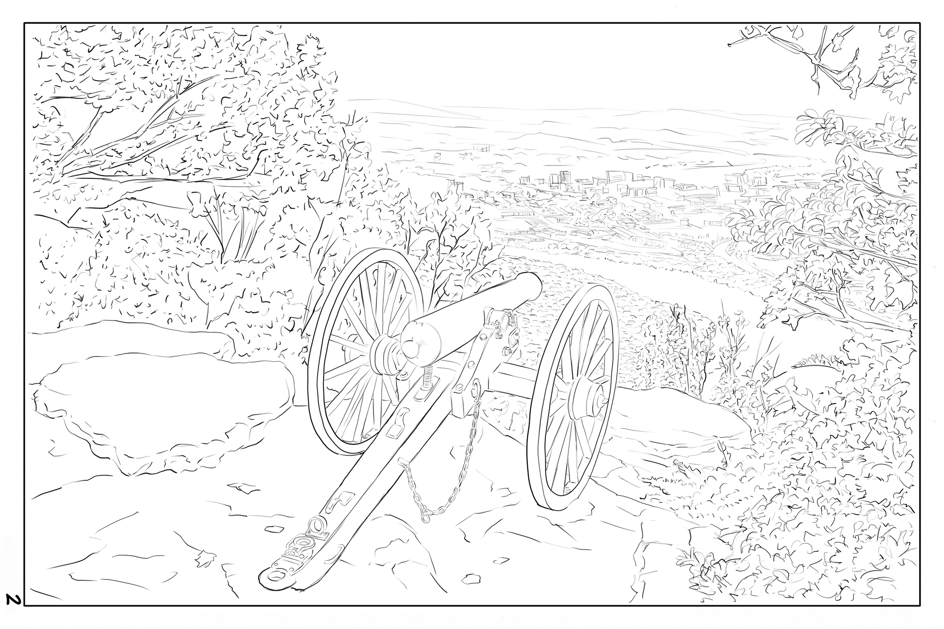 Lookout mountain watercolor coloring page, 140lbs cold pressed watercolor paper. 