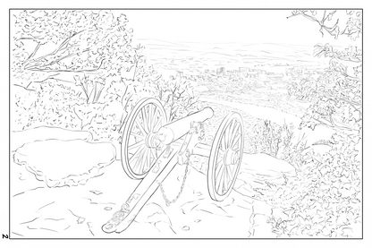 Lookout mountain watercolor coloring page, 140lbs cold pressed watercolor paper. 