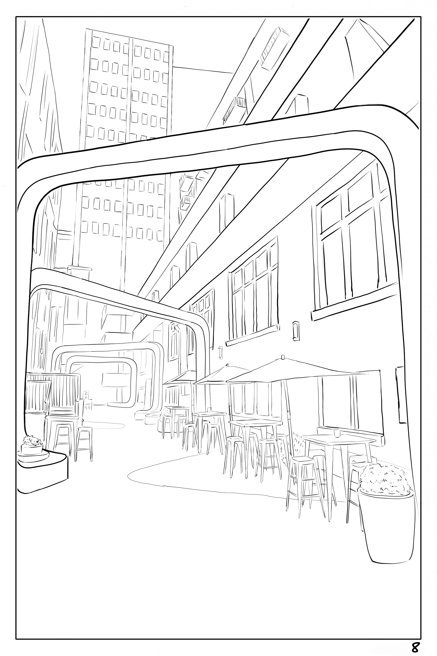Watercolor Coloring Book Page of Downtown Chattanooga Cooper's Alley, 140lbs cold pressed watercolor paper page