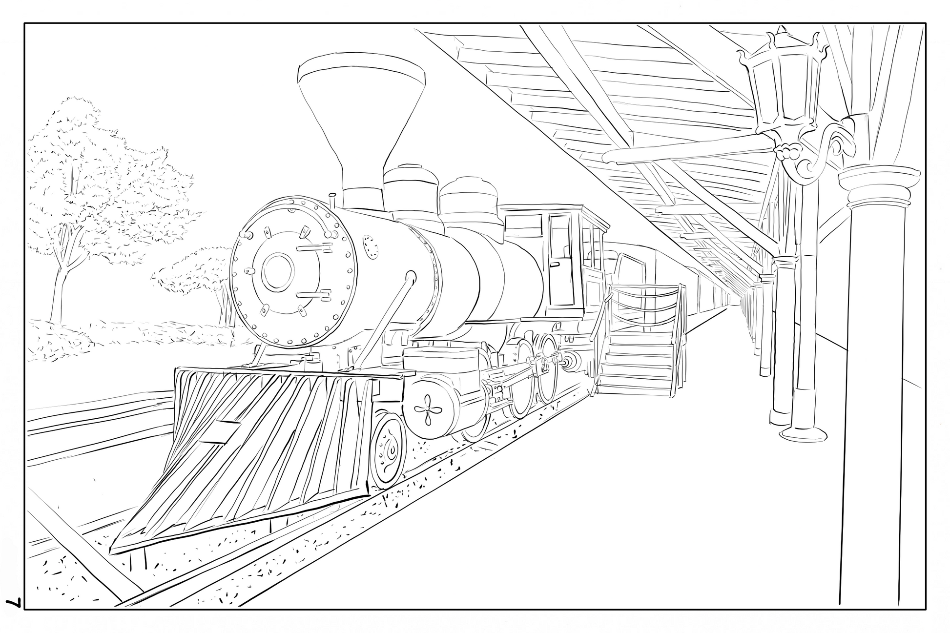Watercolor Coloring Book page, Chattanooga Choo Choo, 140lbs cold pressed watercolor paper