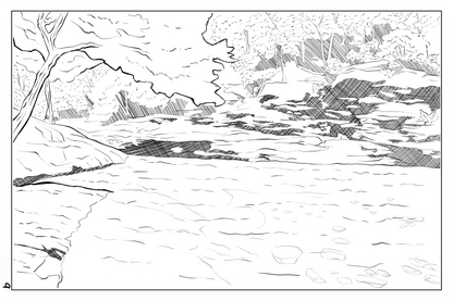 Watercolor Coloring Book page of the blue hole near Chattanooga Tennessee