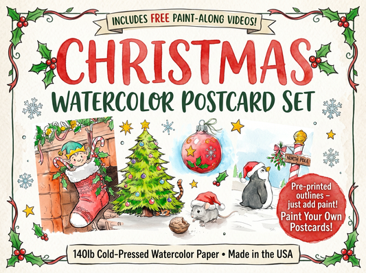 Christmas Watercolor Postcards Set with paint along videos 2026