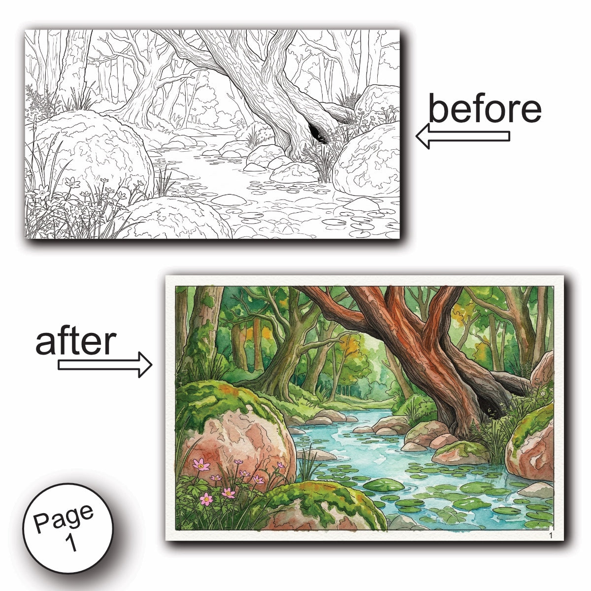 Forest Scenery Watercolor Coloring Book