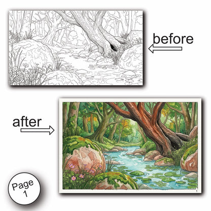 Forest Scenery Watercolor Coloring Book