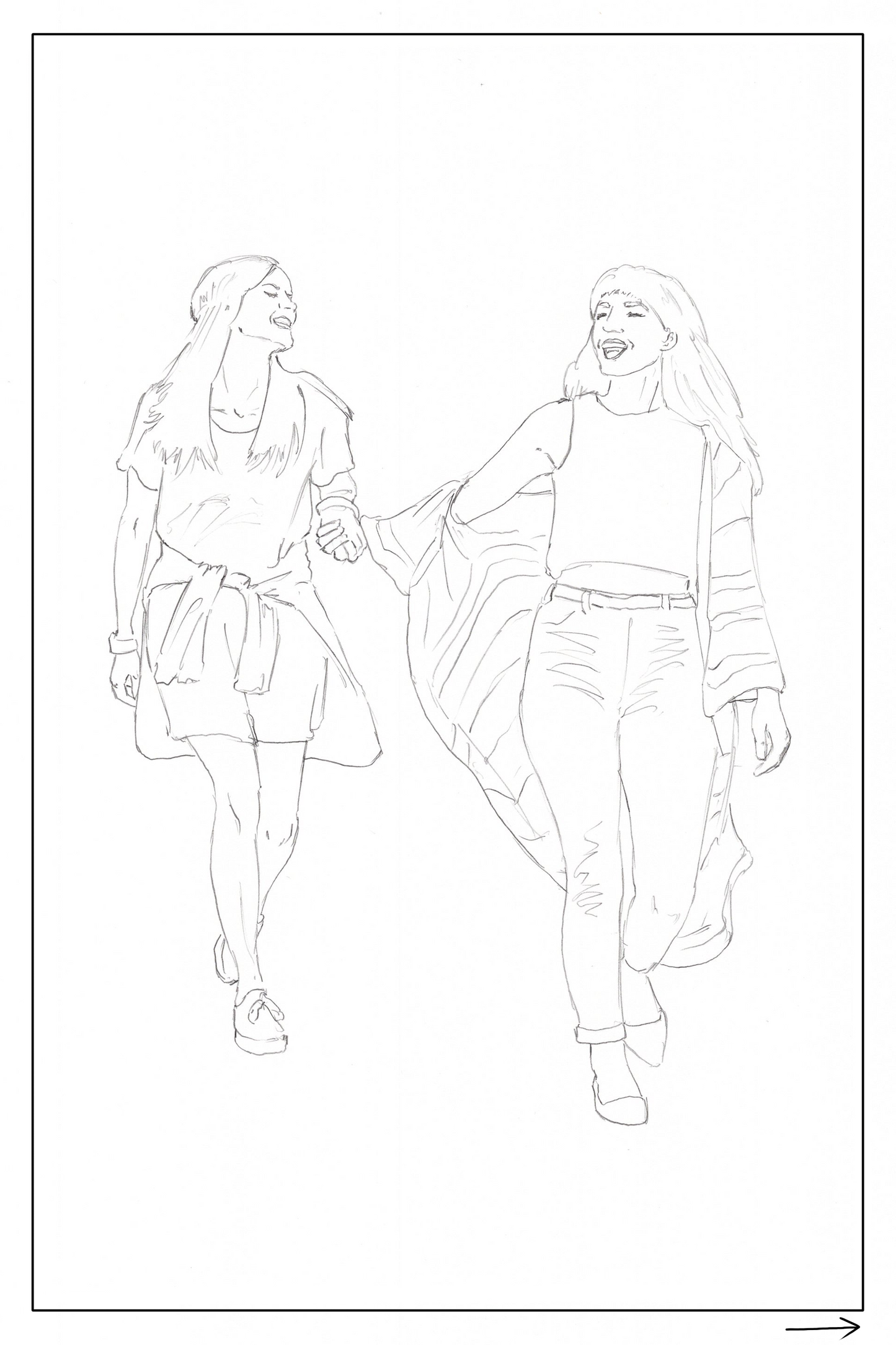 watercolor workbook page 4, friends walking hand in hand 