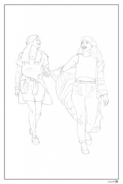 watercolor workbook page 4, friends walking hand in hand 