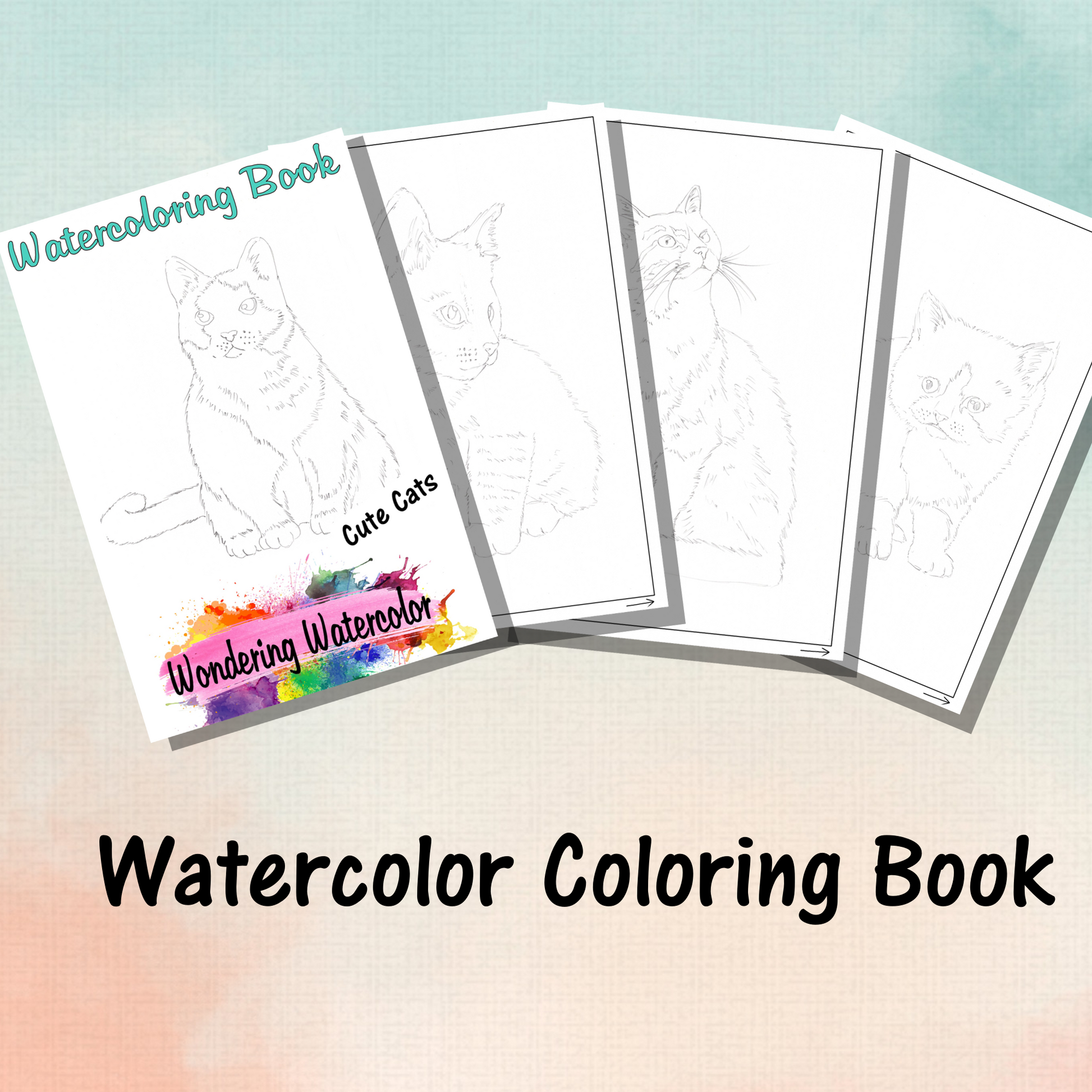 Cute Cat Watercolor Coloring Book, Watercolor Kit, Watercoloring