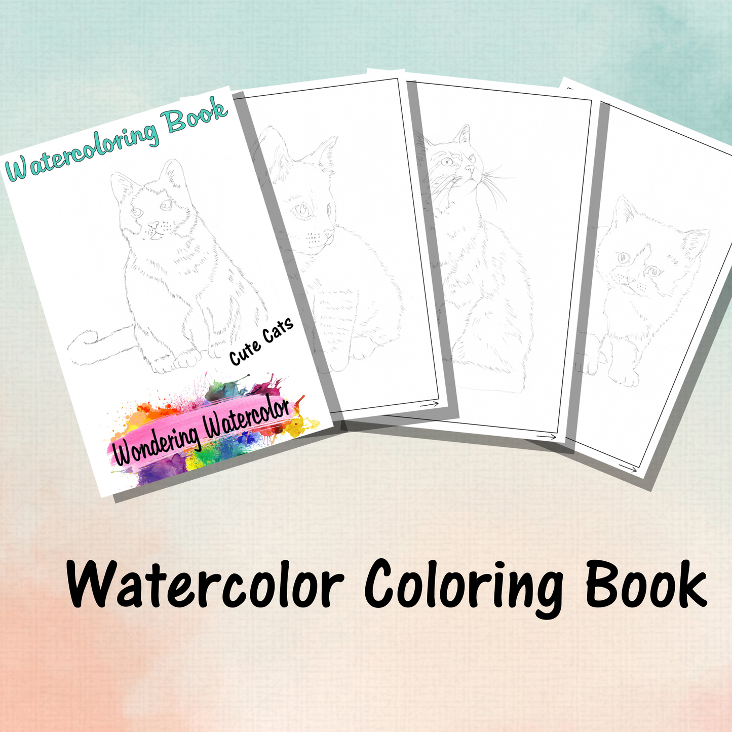 Cute Cat Watercolor Coloring Book, Watercolor Kit, Watercoloring Book