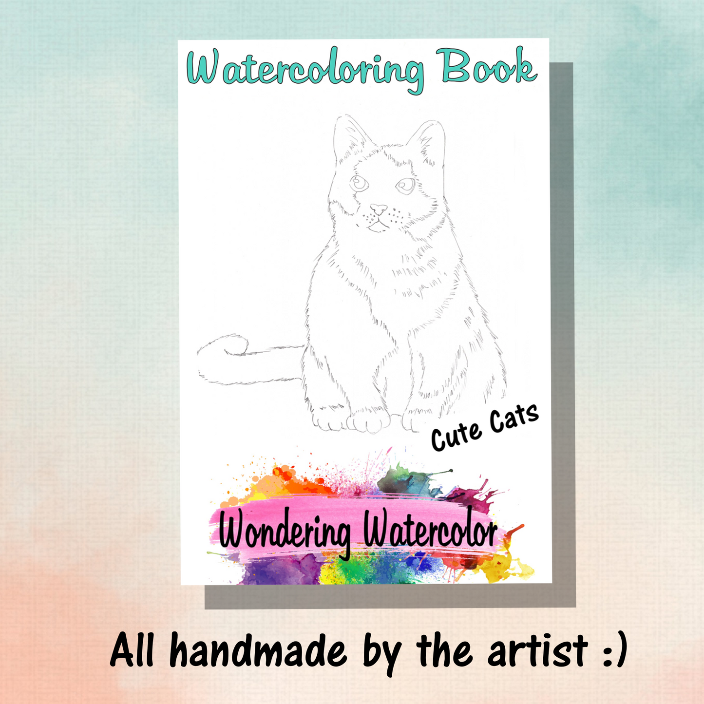 Cute Cat Watercolor Coloring Book, Watercolor Kit, Watercoloring Book
