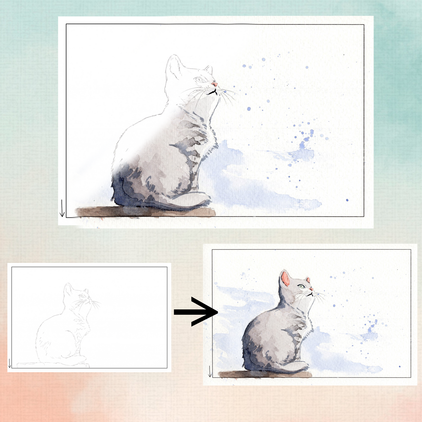 Cute Cat Watercolor Coloring Book, Watercolor Kit, Watercoloring Book