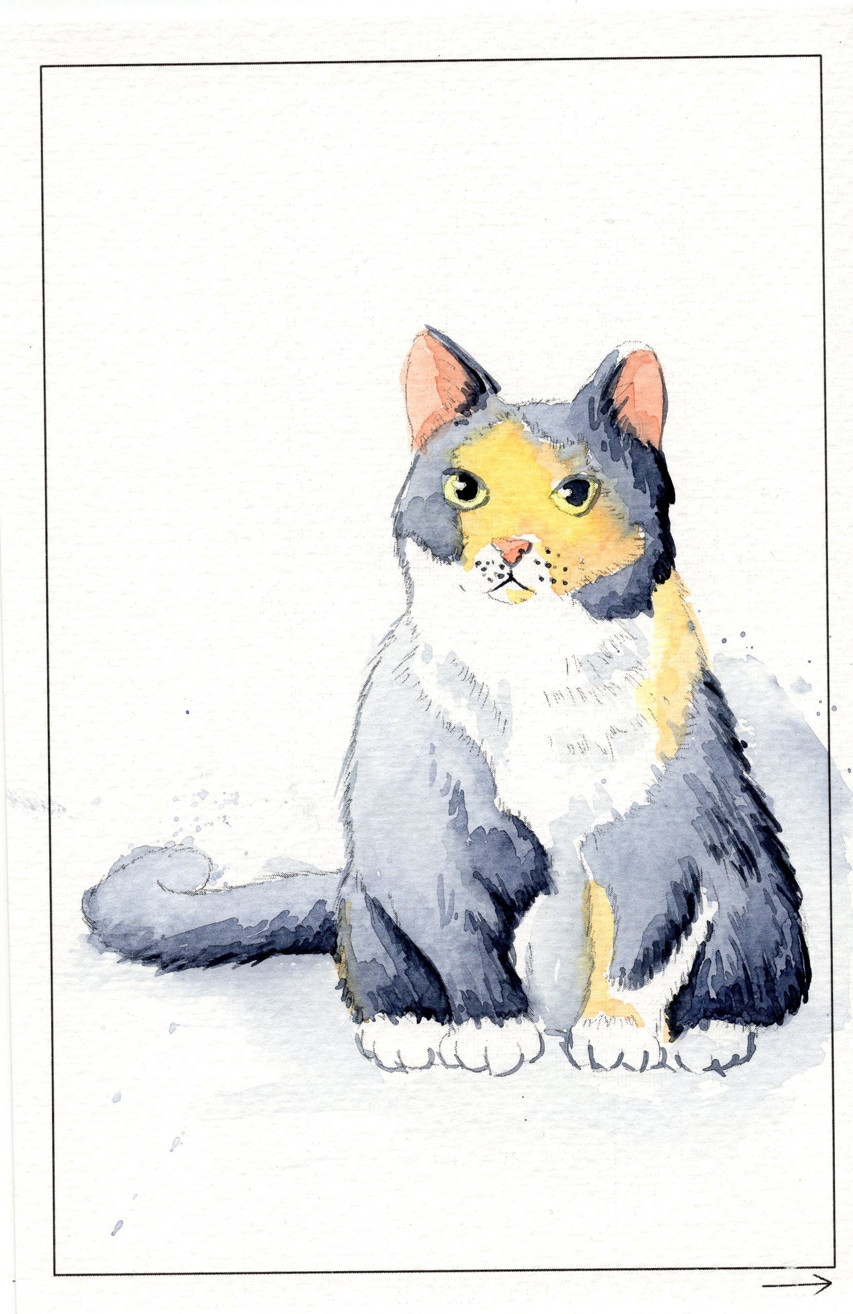 Watercolor painting of a cute cat