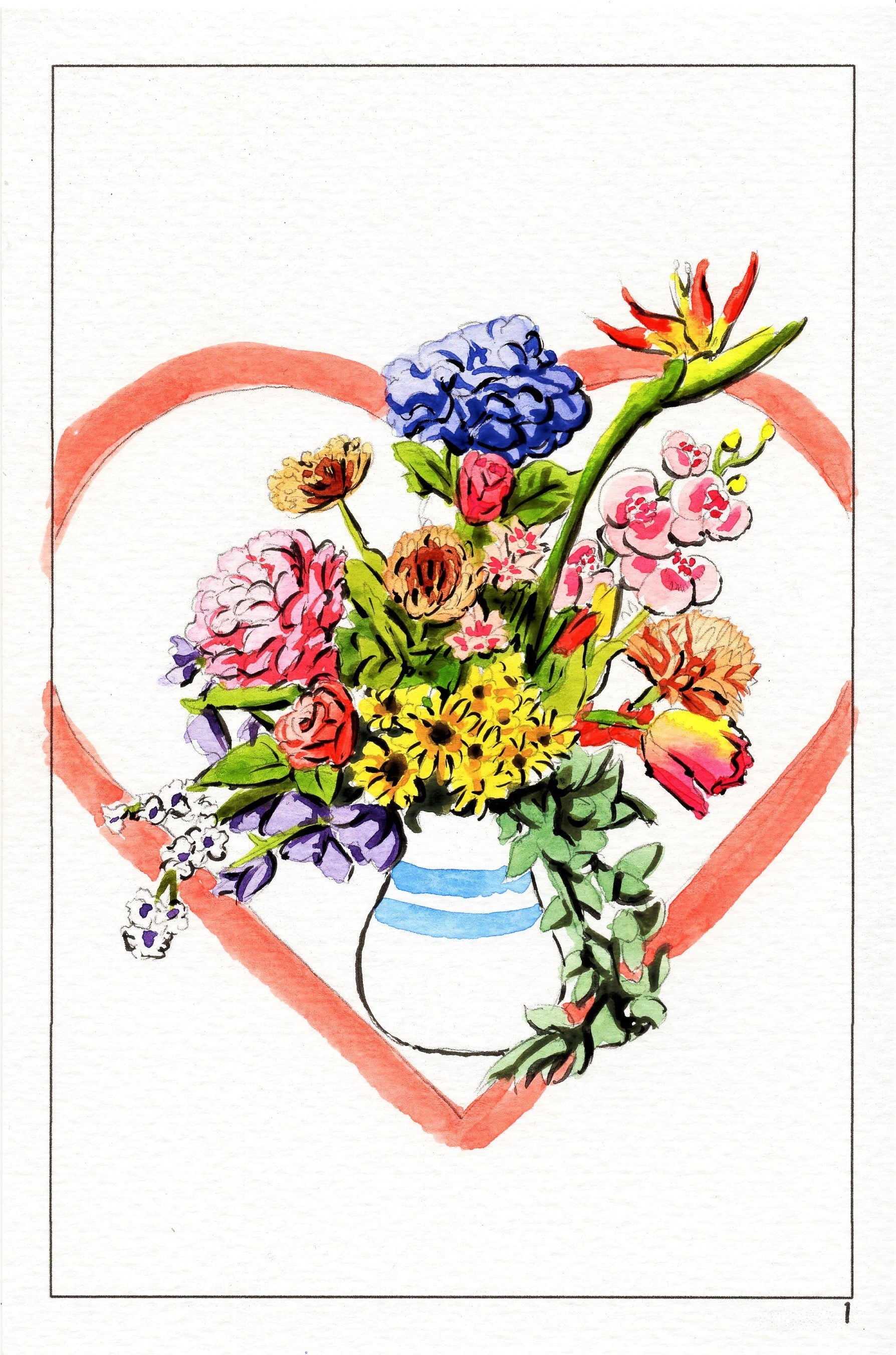 Date Night watercolor painting of a bouquet of flowers
