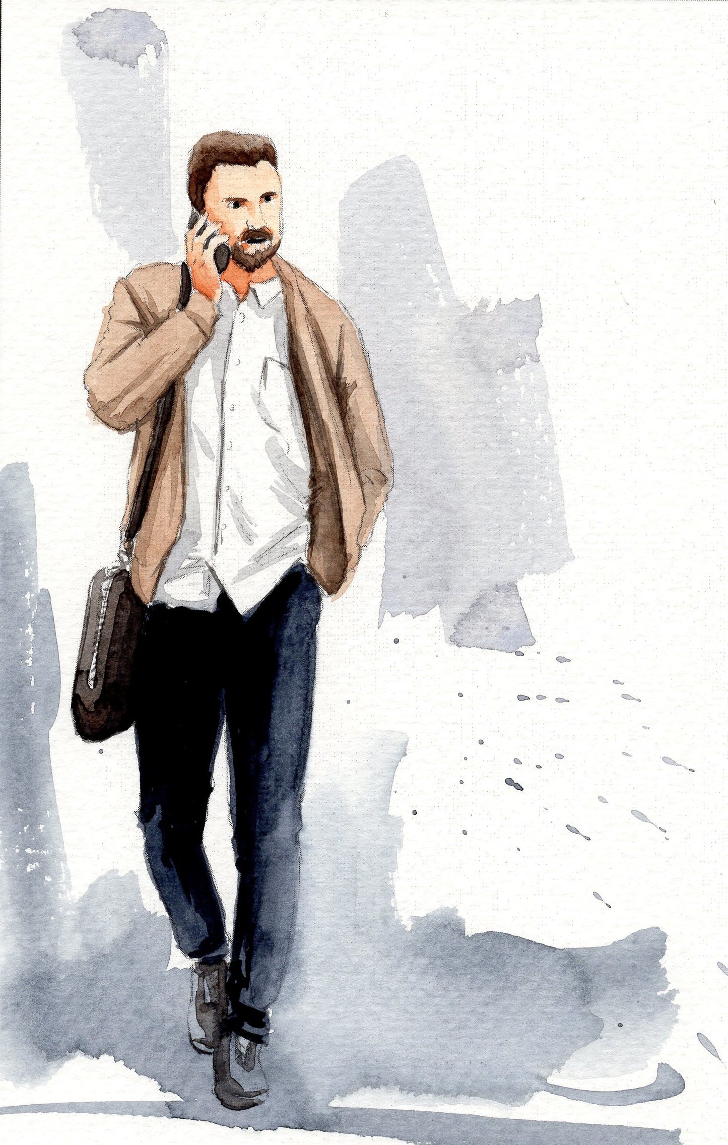 splattery watercolor painting of a businessman