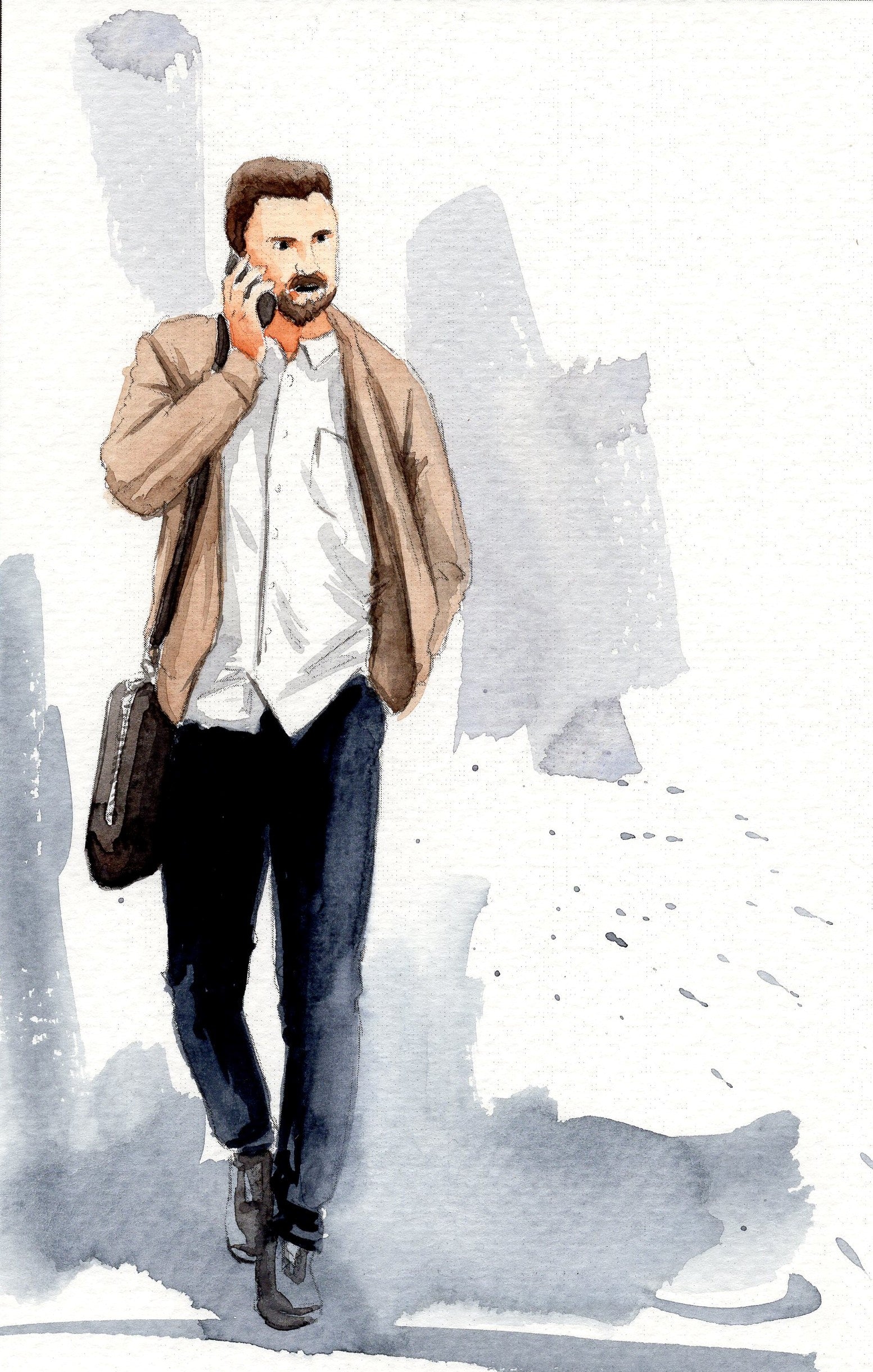 splattery watercolor painting of a businessman